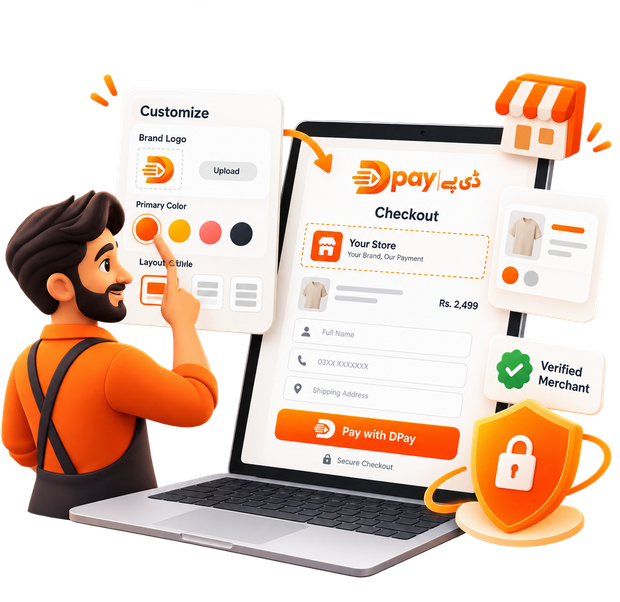 A merchant setting a logo and brand colour on a DPay checkout page.
